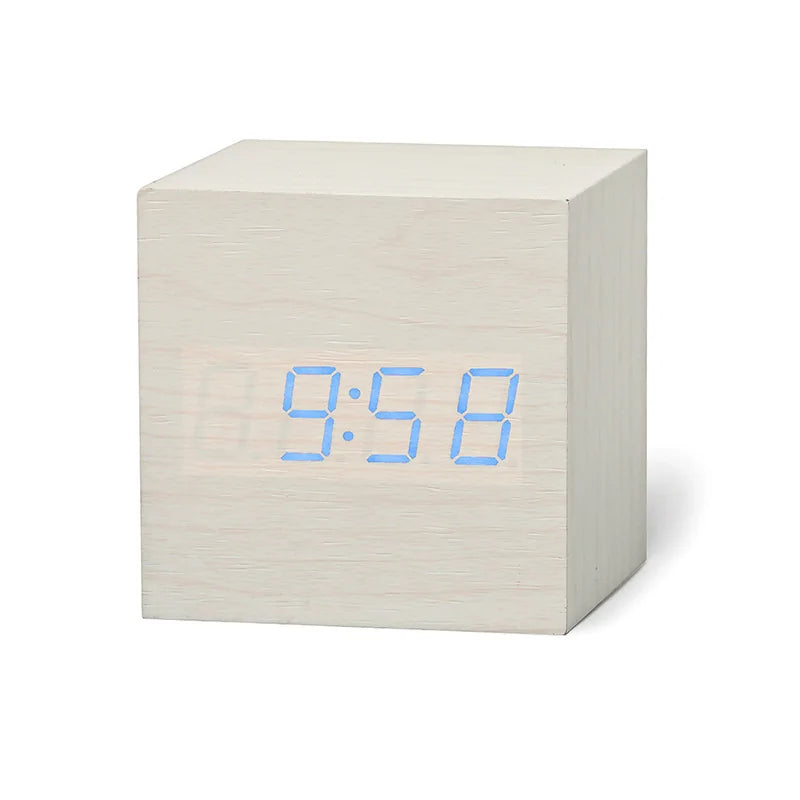 Wooden Cube Alarm Clock