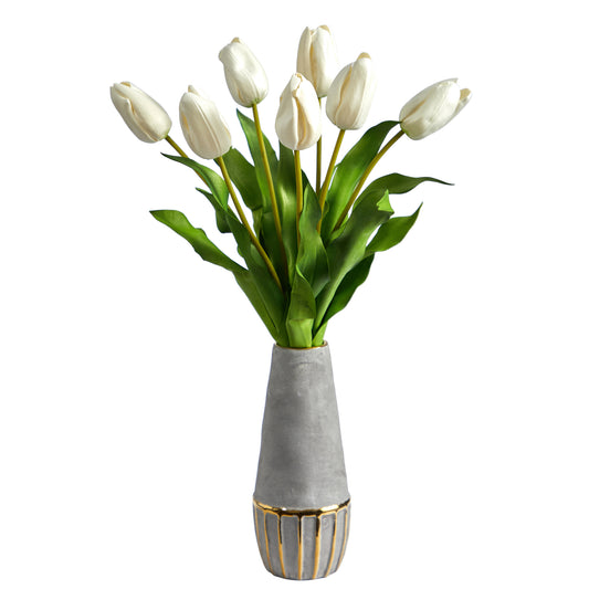 22" Dutch Tulip Arrangement in Vase with Gold Trimming