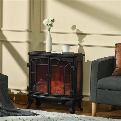 Remote Controlled Electric Fireplace Heater w/ Realistic LED Flames and Logs