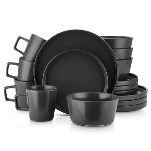 16-Piece Stoneware Dinnerware Set in Matte Black