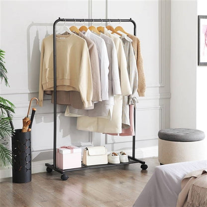 Rolling Garment Clothes Rack with Bottom Mesh Shelf