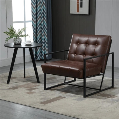 Retro Tufted Faux Leather Metal Frame Accent Chair