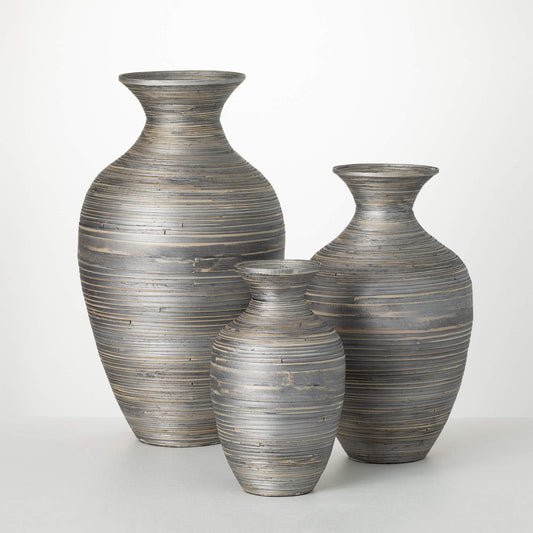 MODERN GRAY BAMBOO VASE SET OF 3