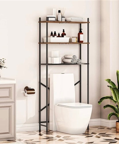 Industrial Metal Wood Style Over the Toilet Freestanding Storage Shelving Unit