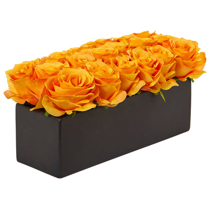 Silk Roses in Rectangular Planter