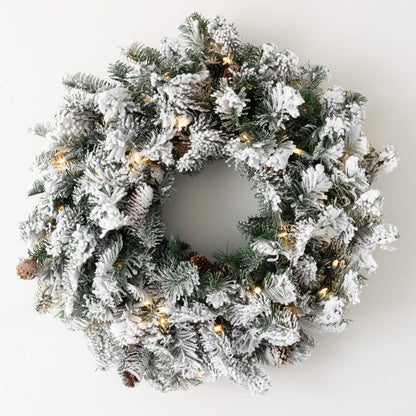 25" LIT FLOCKED PINE WREATH