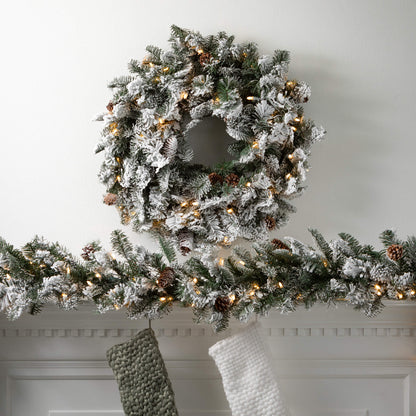 25" LIT FLOCKED PINE WREATH