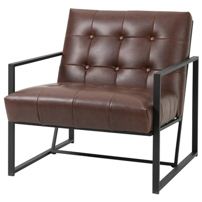 Retro Tufted Faux Leather Metal Frame Accent Chair