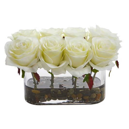 Blooming Roses in Glass Vase Artificial Arrangement