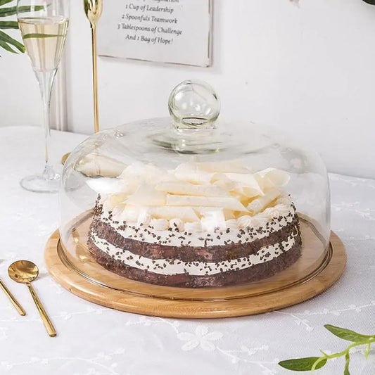 Glass Cake Dome with Bamboo Tray