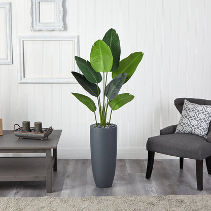 5.5’ Traveler's Palm Artificial Tree In Gray Planter