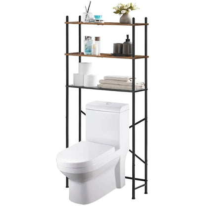 Industrial Metal Wood Style Over the Toilet Freestanding Storage Shelving Unit