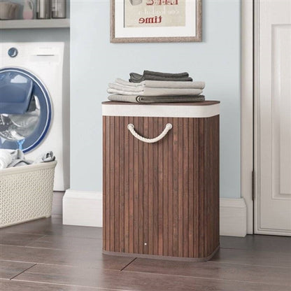 Brown Bamboo Laundry Hamper with Lid and Removable Bag