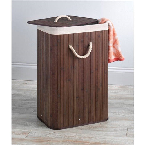 Brown Bamboo Laundry Hamper with Lid and Removable Bag