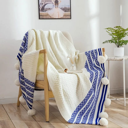 European-Style Striped Knitted Throw Blanket