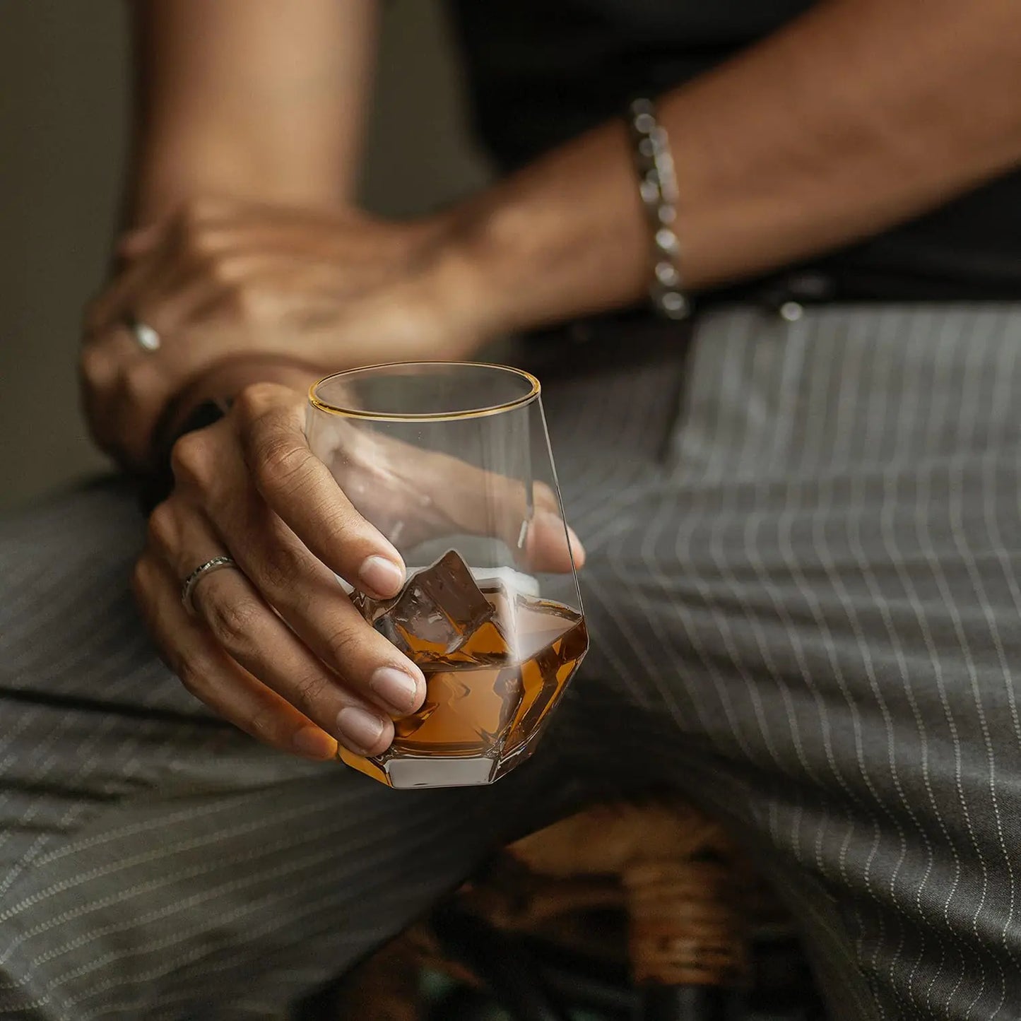 Gold-Rimmed Diamond-Shaped Whiskey Glasses *Set of 2*