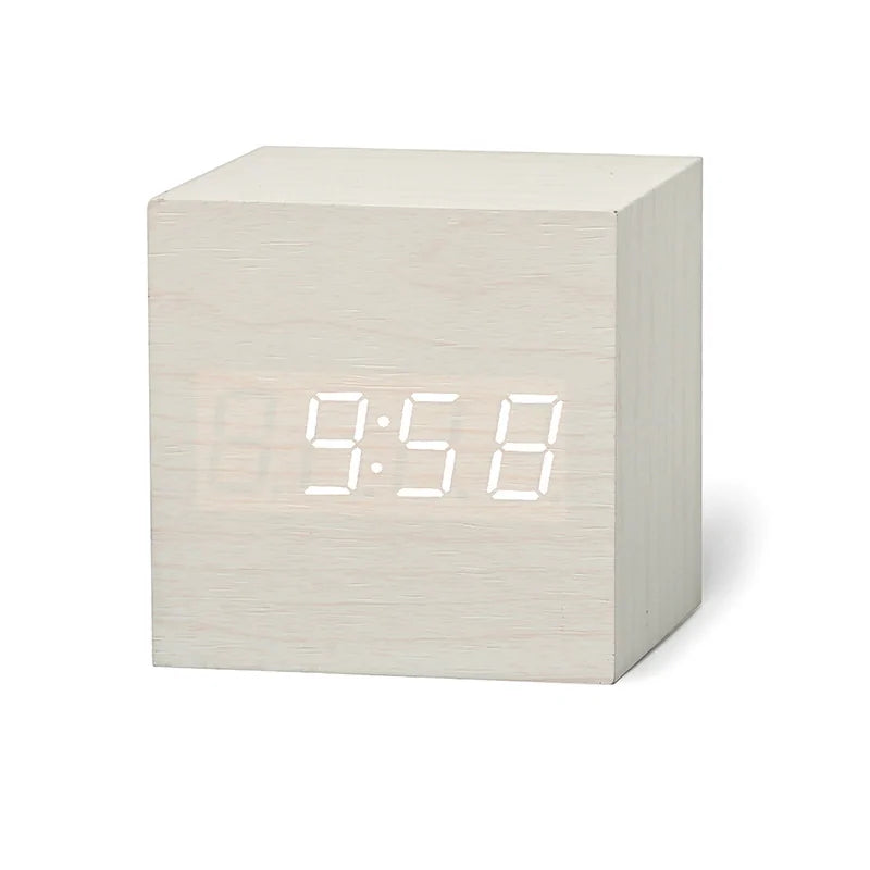 Wooden Cube Alarm Clock