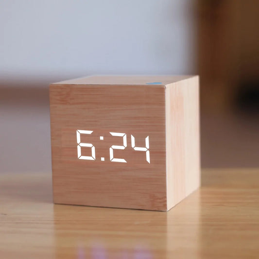 Wooden Cube Alarm Clock