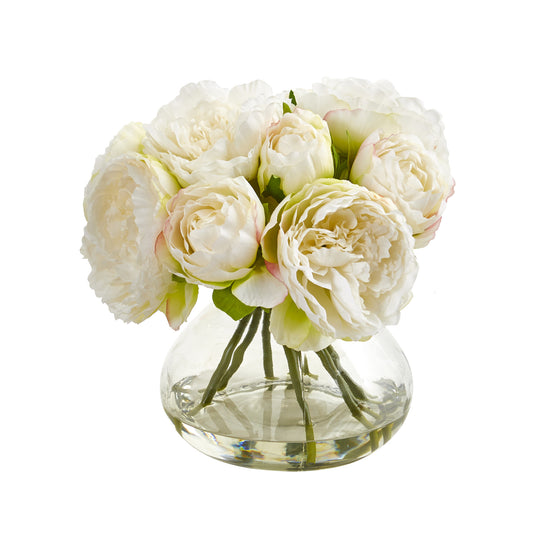 10" Peony Artificial Arrangement in Vase