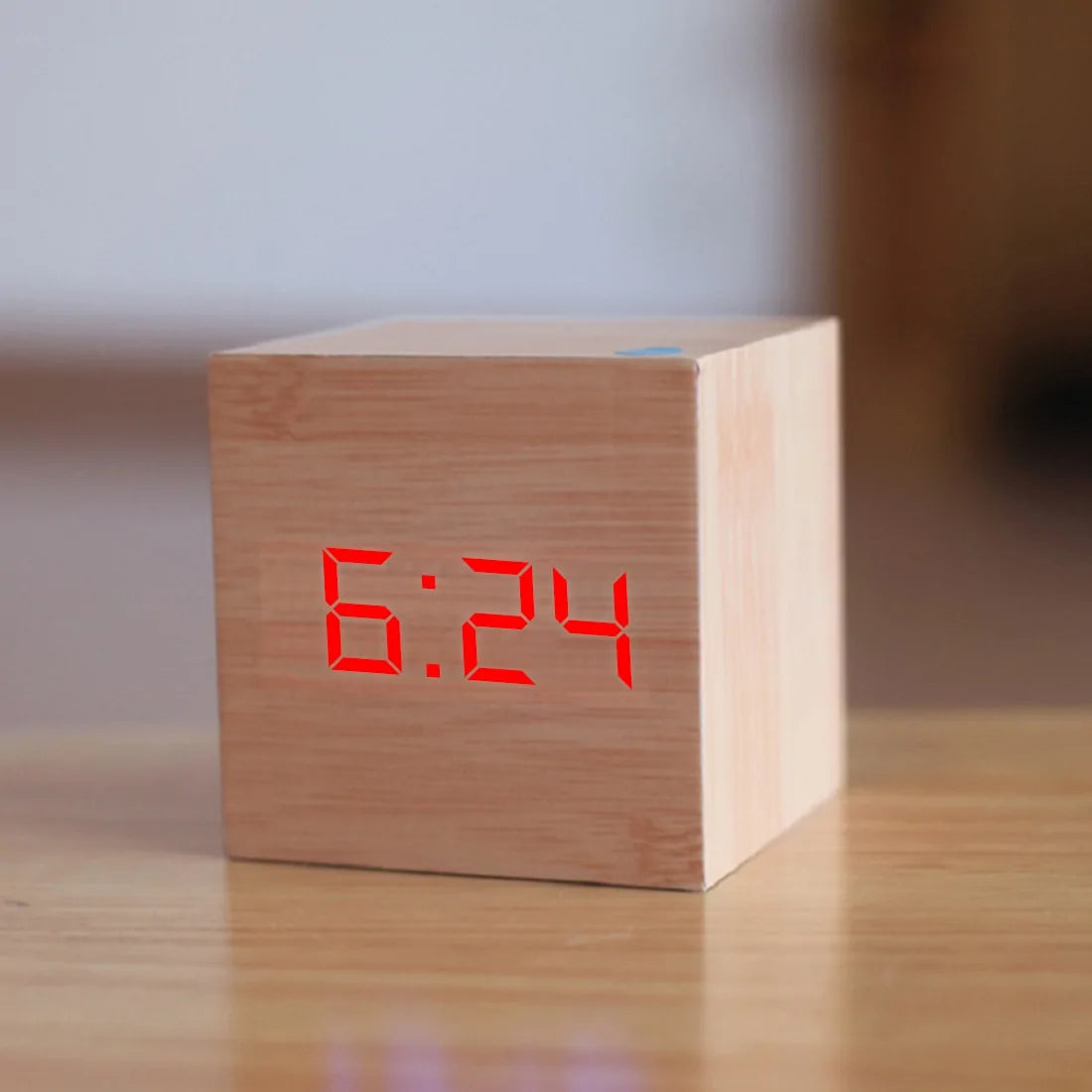 Wooden Cube Alarm Clock